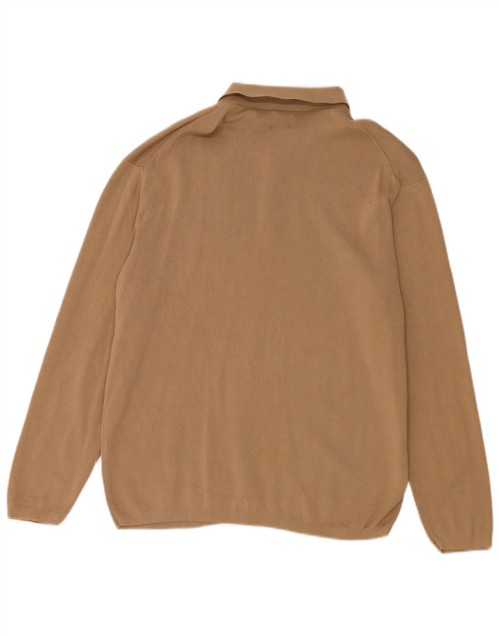 Zara Mens Polo Neck Jumper Sweater Large Beige Cotton