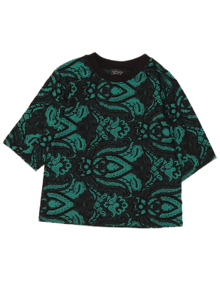 Topshop Womens Crop Blouse Top UK 8 Small Green Paisley Polyester