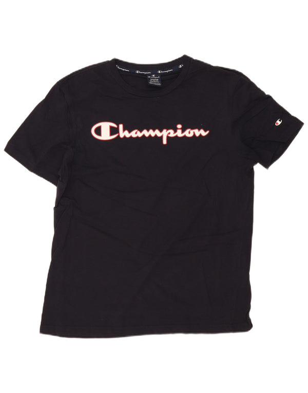 CHAMPION Mens Graphic T-Shirt Top Medium Navy Blue Cotton
