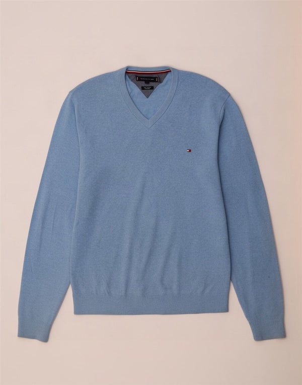Tommy Hilfiger Mens V-Neck Jumper Sweater 2XL Blue Cotton
