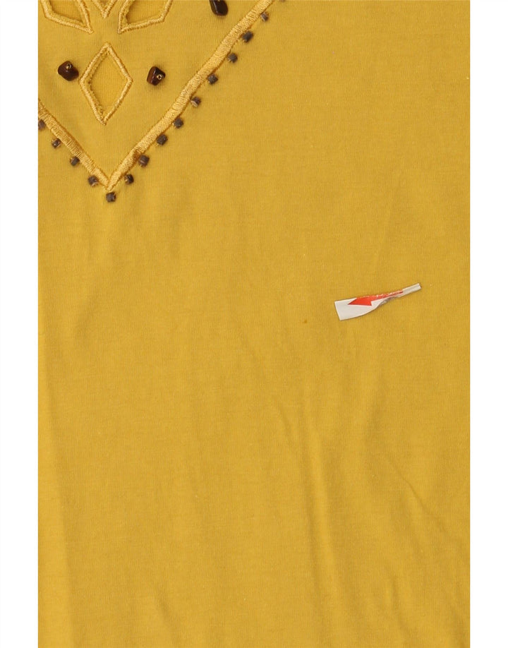 Vintage Womens Blouse Top UK 16 Large Yellow Cotton