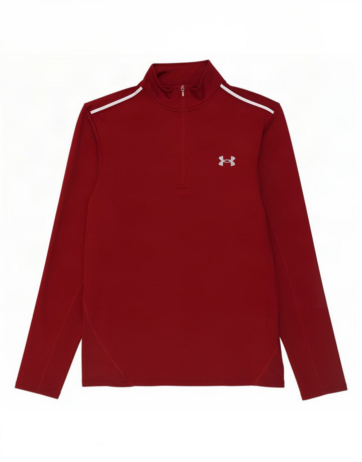 Under Armour Mens Zip Neck Pullover Tracksuit Top Medium Burgundy