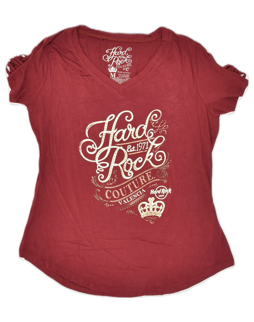 HARD ROCK CAFE Womens Valencia Graphic T-Shirt Top UK 14 Medium Burgundy | Vintage Hard Rock Cafe | Thrift | Second-Hand Hard Rock Cafe | Used Clothing | Messina Hembry 