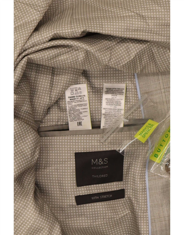 Marks & Spencer Mens Tailored 2 Button Blazer Jacket UK 42 Large Grey Check