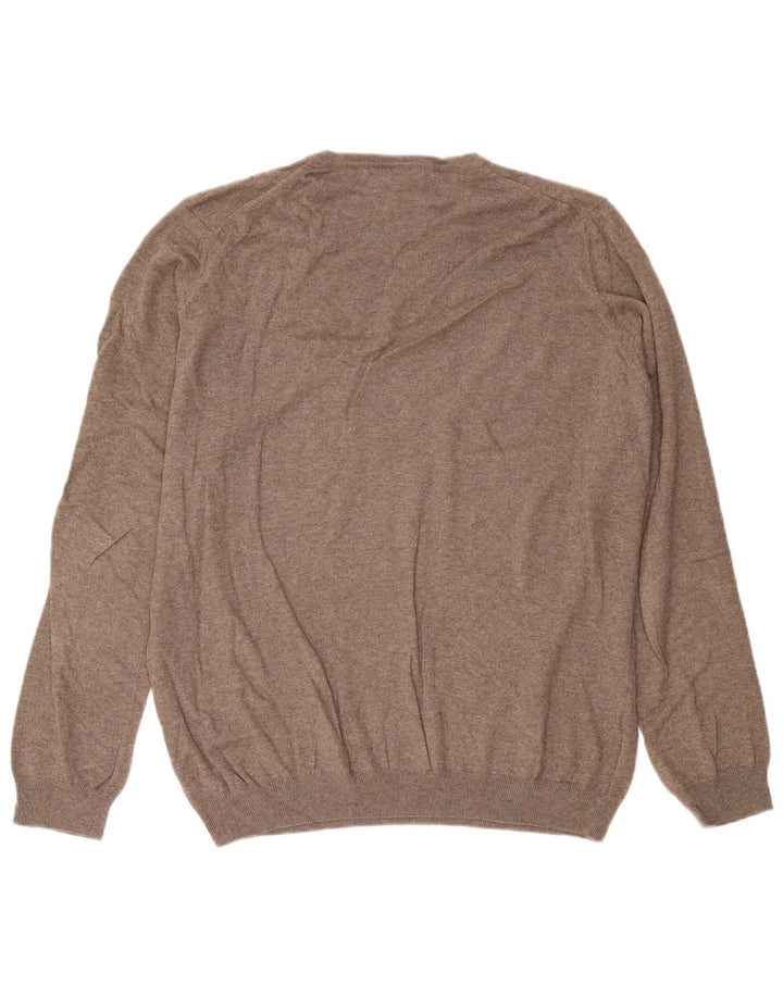 John Lewis Mens V-Neck Jumper Sweater Large Brown Cotton