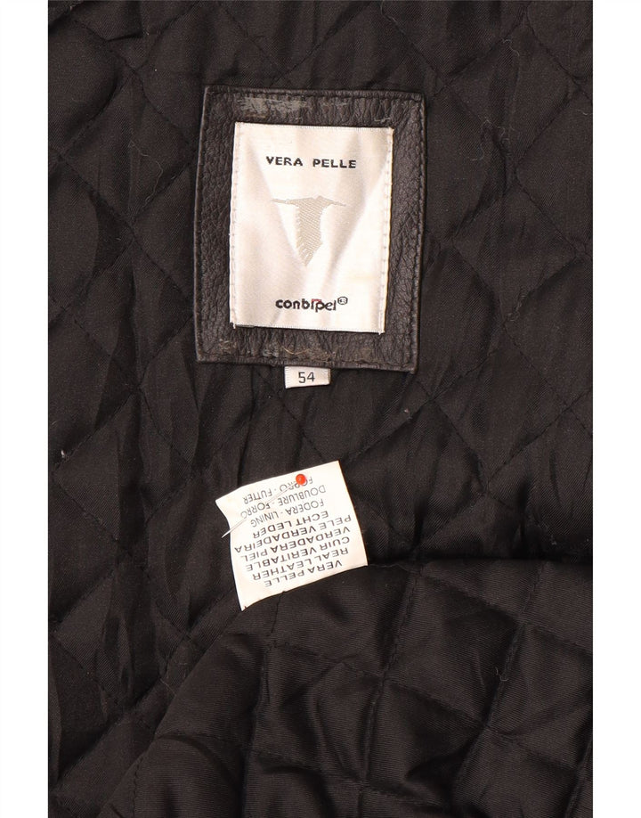 Conbipel Mens Leather Jacket Size 54 XL Black Leather