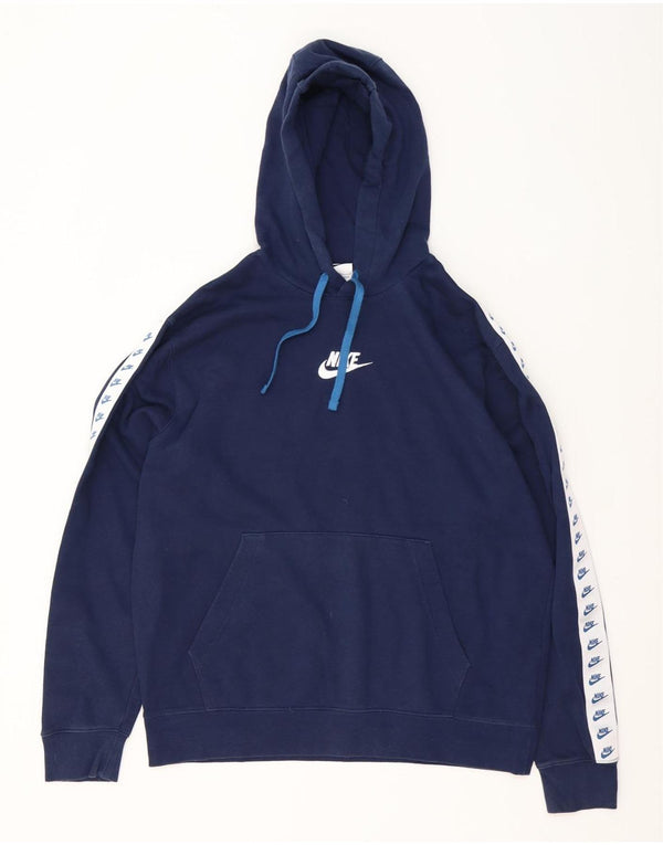 Nike Mens Graphic Hoodie Jumper Large Navy Blue Colourblock Cotton