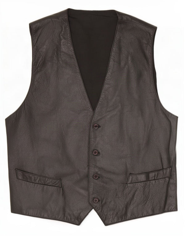 Vintage Mens Leather Gilet IT 56 3XL Black