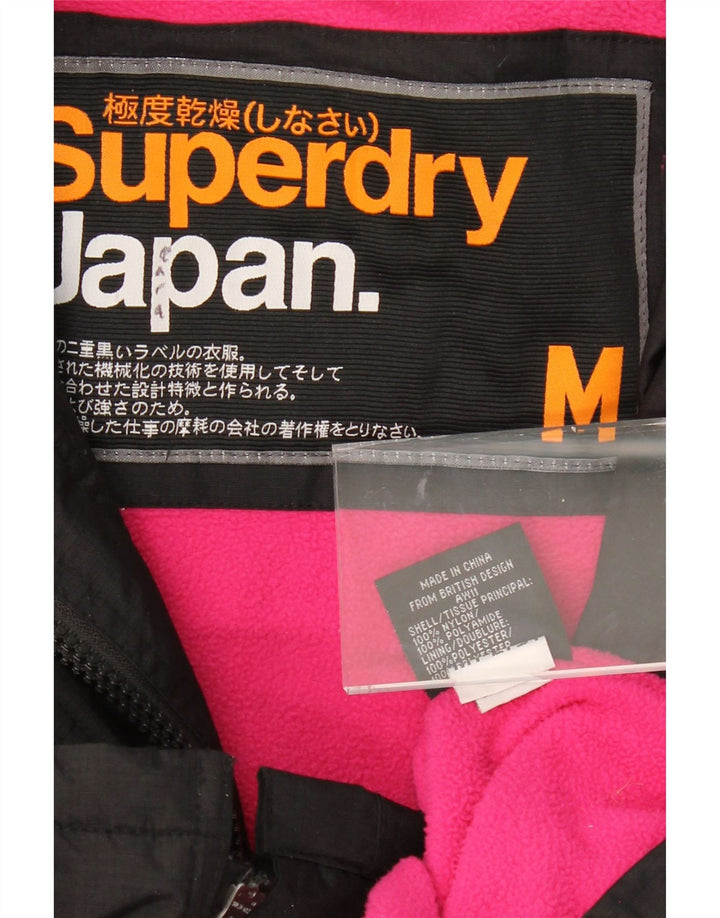 SUPERDRY Womens Hooded Windbreaker Jacket UK 14 Medium Black Nylon Vintage Superdry and Second-Hand Superdry from Messina Hembry 