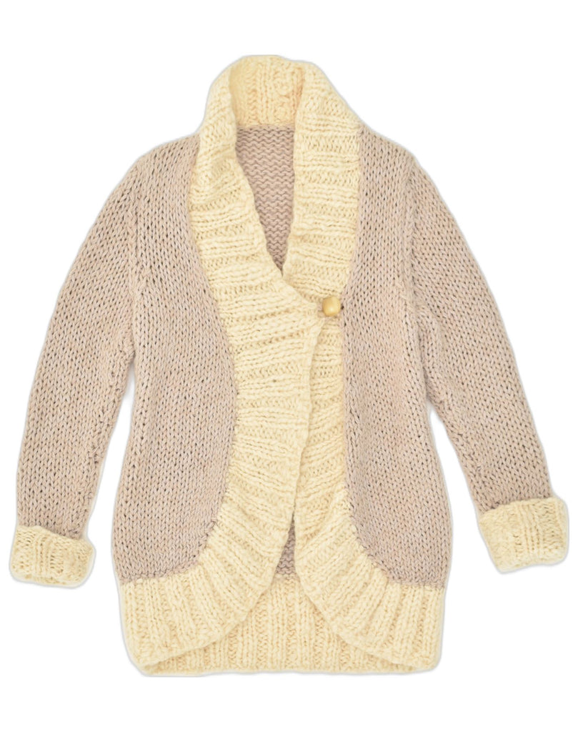 VINTAGE Womens Cardigan Sweater UK 14 Large Beige Colourblock Wool | Vintage Vintage | Thrift | Second-Hand Vintage | Used Clothing | Messina Hembry 