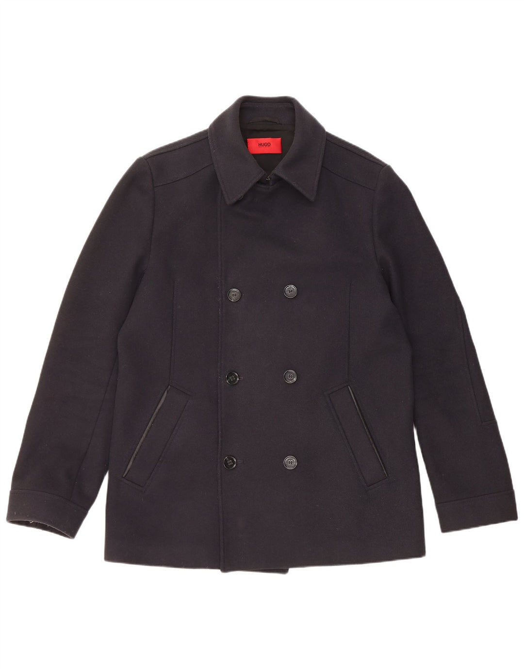 Hugo Boss Mens Pea Coat UK 40 Large Navy Blue Virgin Wool