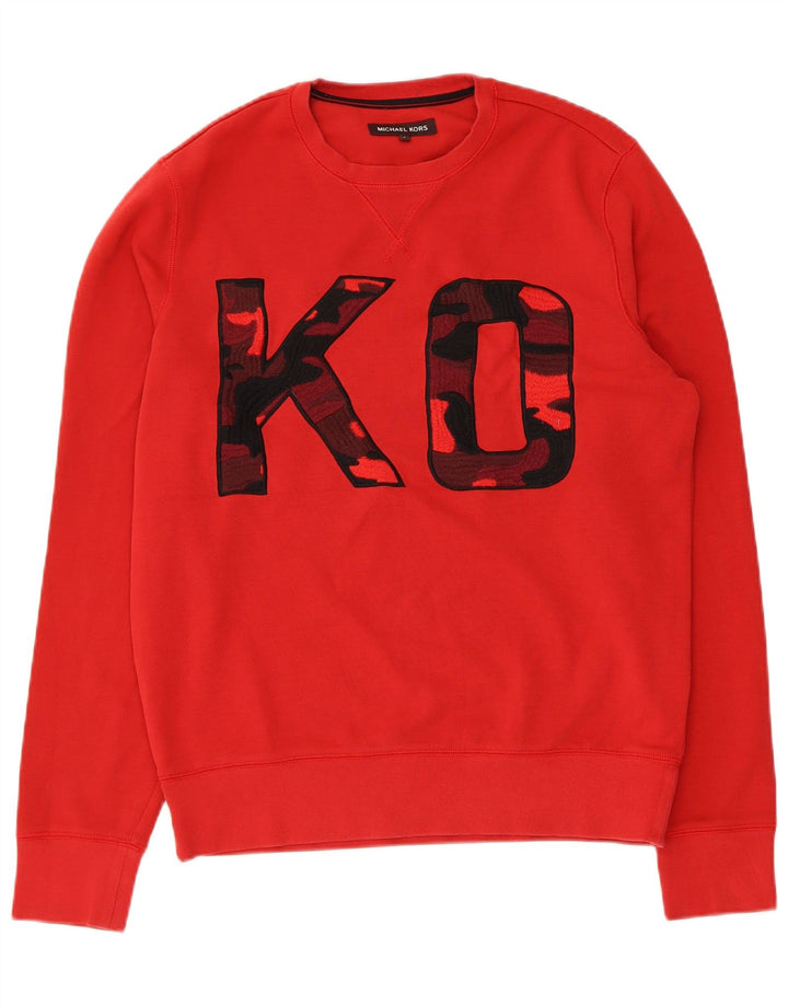 Michael Kors Womens Graphic Sweatshirt Jumper UK 14 Medium Red Cotton