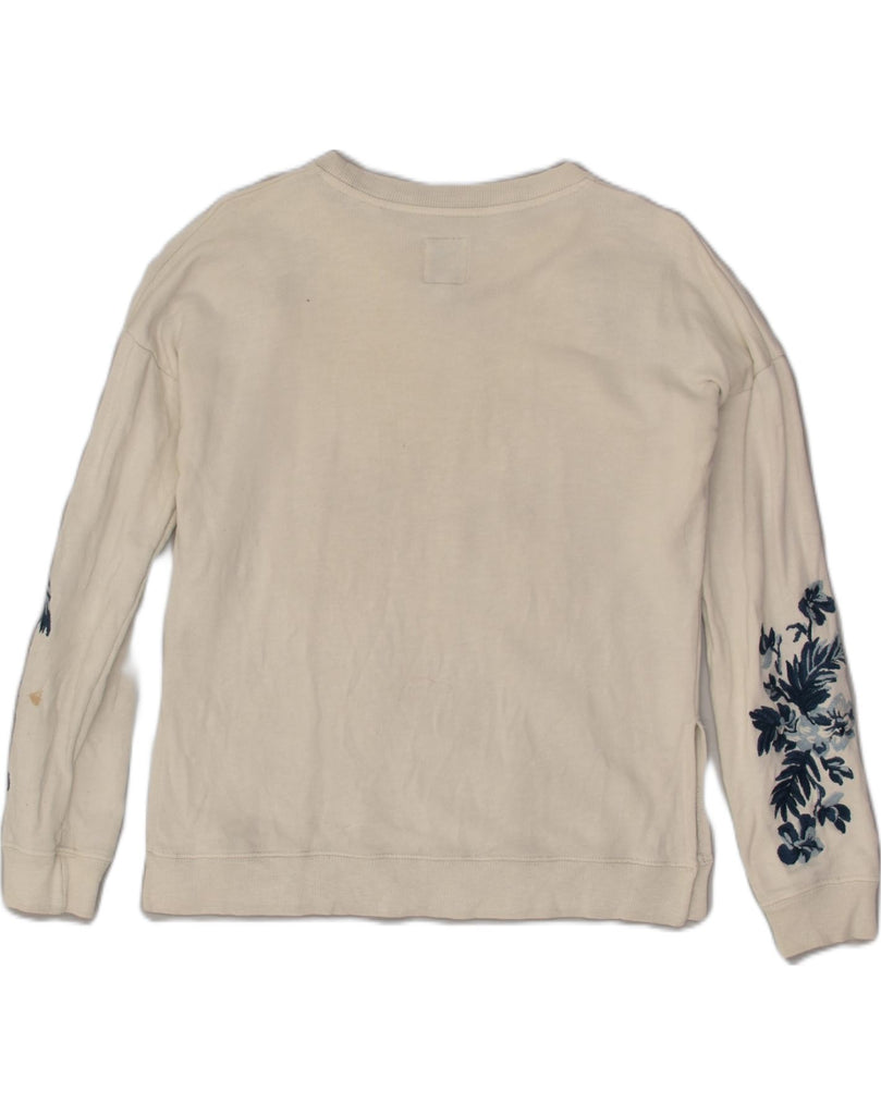 JACK WILLS Womens Oversized Sweatshirt Jumper UK 6 XS White Floral Cotton | Vintage Jack Wills | Thrift | Second-Hand Jack Wills | Used Clothing | Messina Hembry 