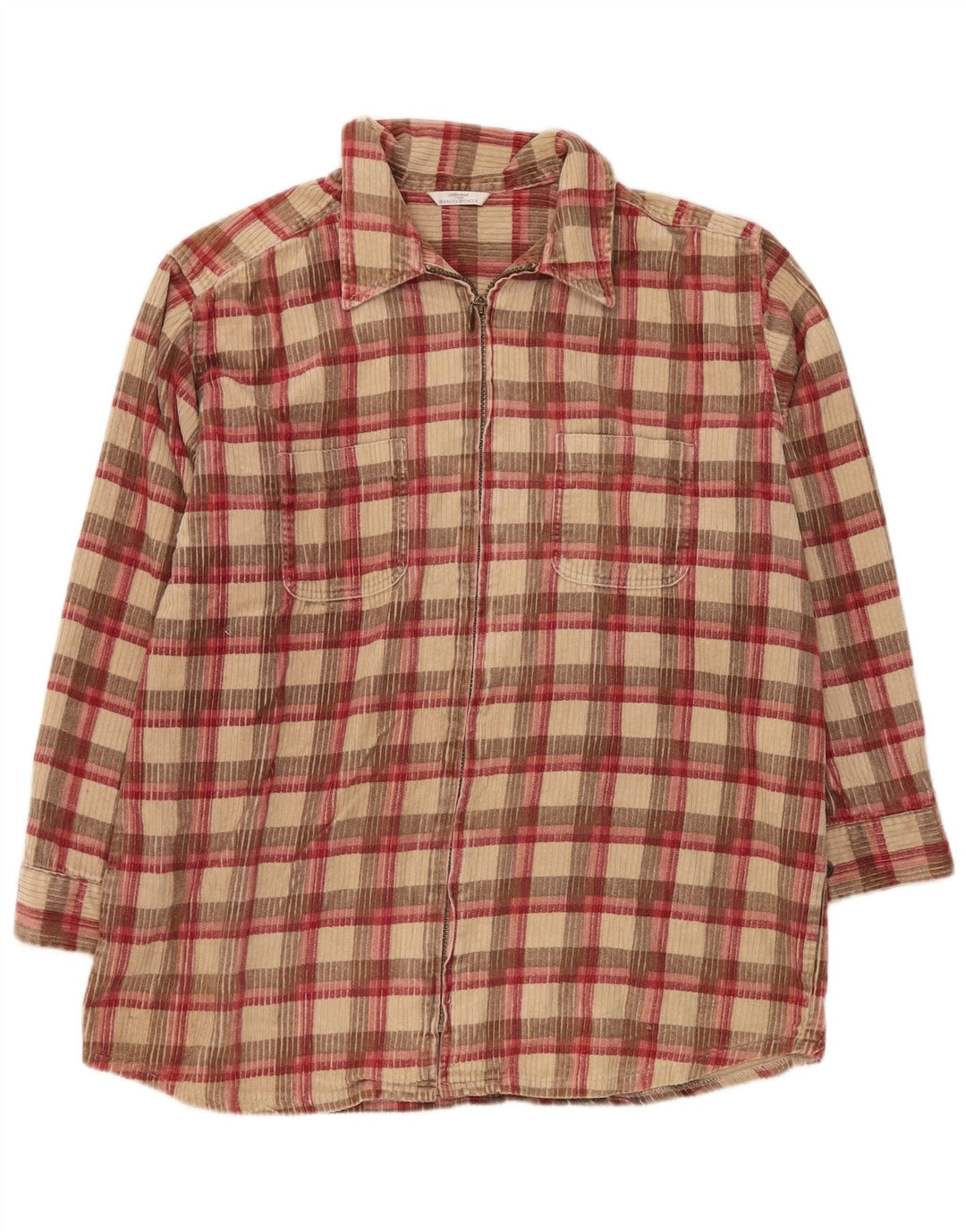 MARKS & SPENCER Mens Corduroy Shirt Size 16 Large Beige Check Cotton