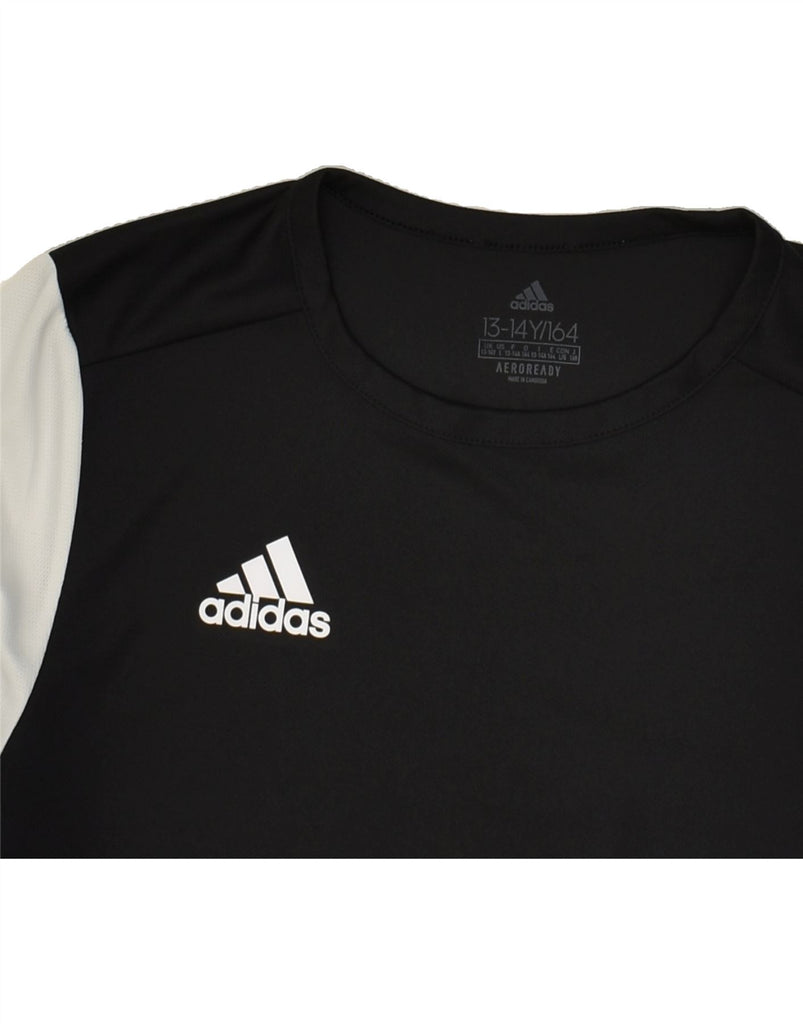 ADIDAS Boys Aeroready Graphic T-Shirt Top 13-14 Years Black Colourblock | Vintage Adidas | Thrift | Second-Hand Adidas | Used Clothing | Messina Hembry 