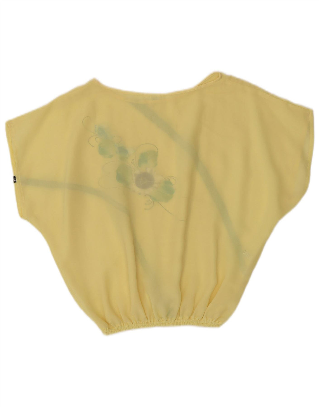 Vintage Womens Crop Blouse Top UK 14 Medium Yellow Floral Polyester