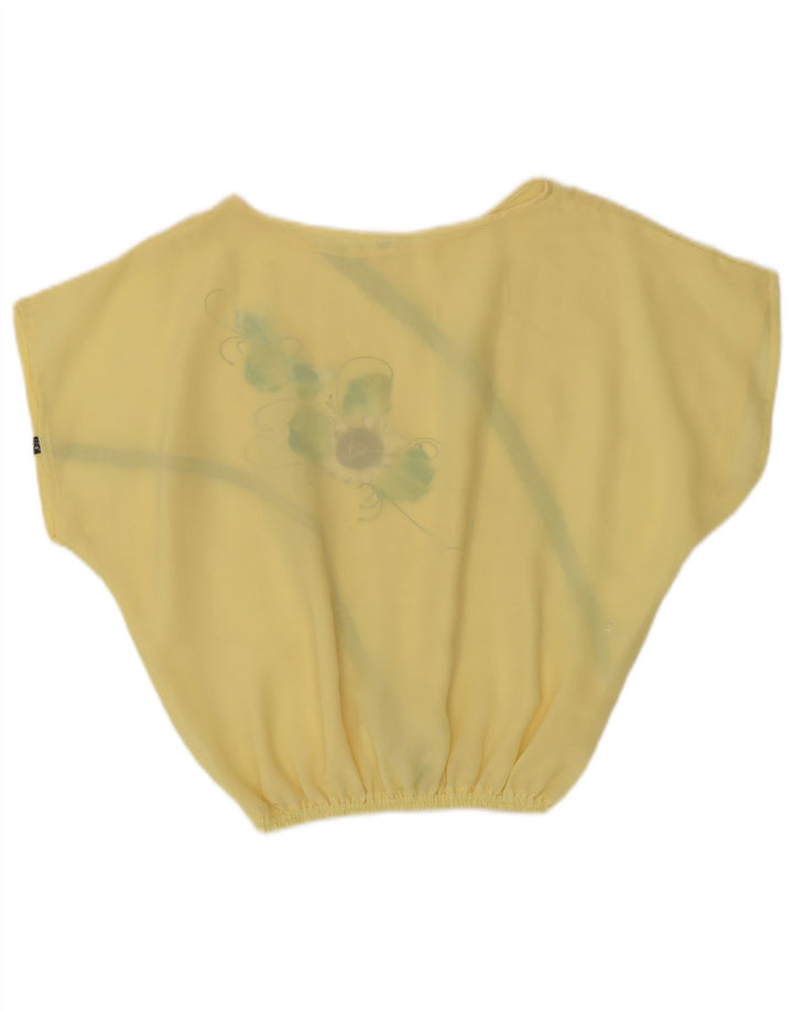 Vintage Womens Crop Blouse Top UK 14 Medium Yellow Floral Polyester