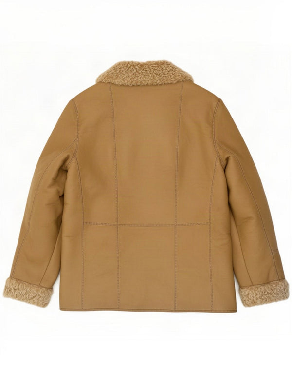 Vintage Womens Shearling Jacket EU 46 XL Beige Leather