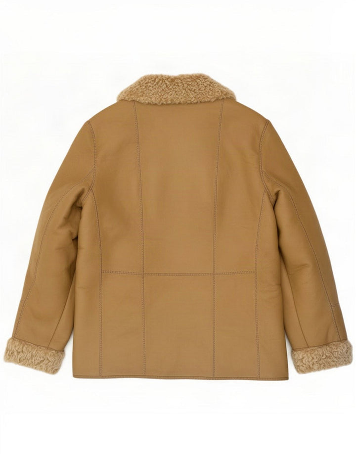 Vintage Womens Shearling Jacket EU 46 XL Beige Leather