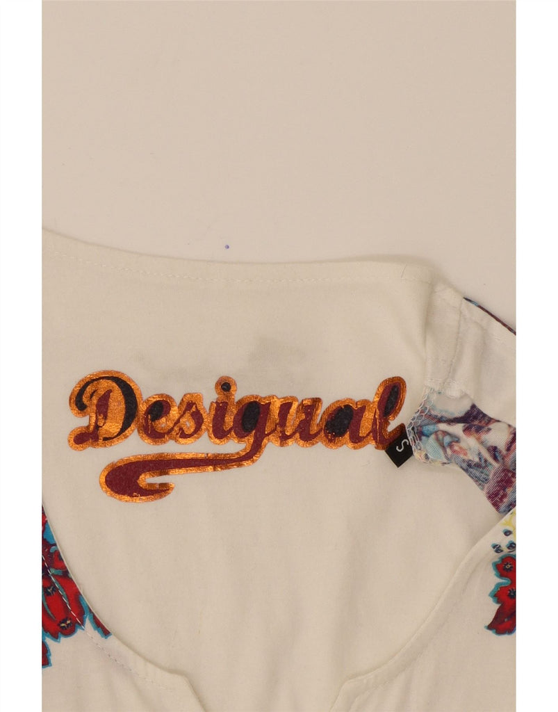DESIGUAL Womens Graphic Tunic Dress UK 10 Small White Floral Vintage Desigual and Second-Hand Desigual from Messina Hembry 