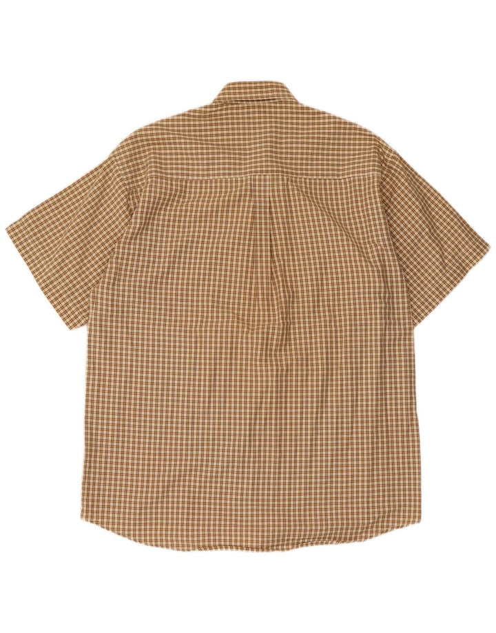 Lacoste Mens Short Sleeve Shirt Size 41 Large Beige Check Cotton