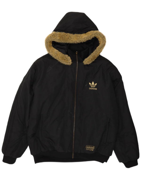 Adidas Mens Chile 62 Hooded Bomber Jacket UK 42 XL Black Polyester