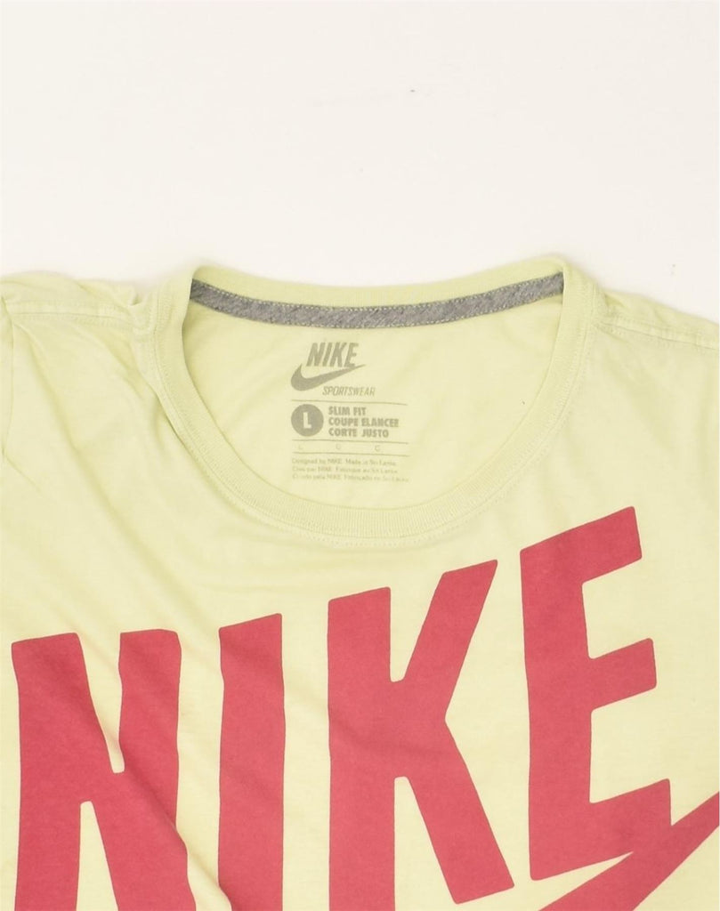 NIKE Womens sportswear Slim Fit Graphic T-Shirt Top UK 16 Large Yellow | Vintage Nike | Thrift | Second-Hand Nike | Used Clothing | Messina Hembry 