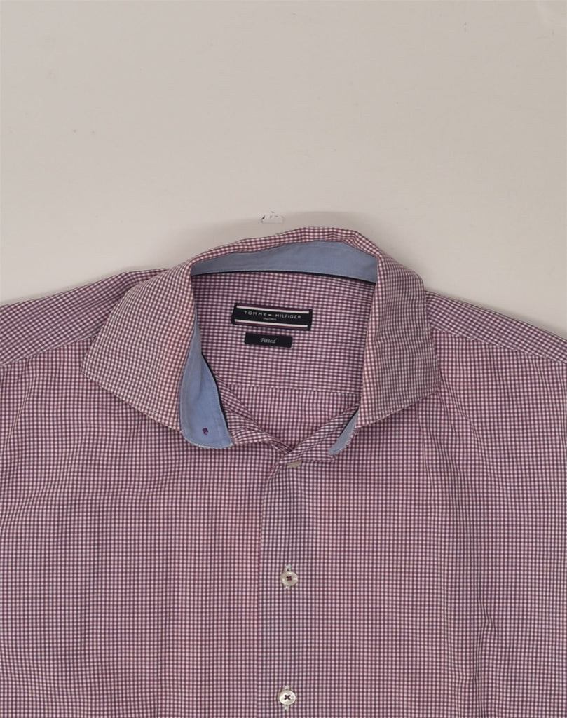 TOMMY HILFIGER Mens Fitted Shirt Size 15 Medium Pink Gingham Cotton | Vintage Tommy Hilfiger | Thrift | Second-Hand Tommy Hilfiger | Used Clothing | Messina Hembry 