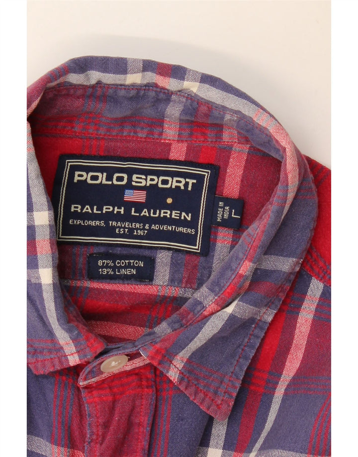 RALPH LAUREN Mens Short Sleeve Shirt Large Red Check Cotton