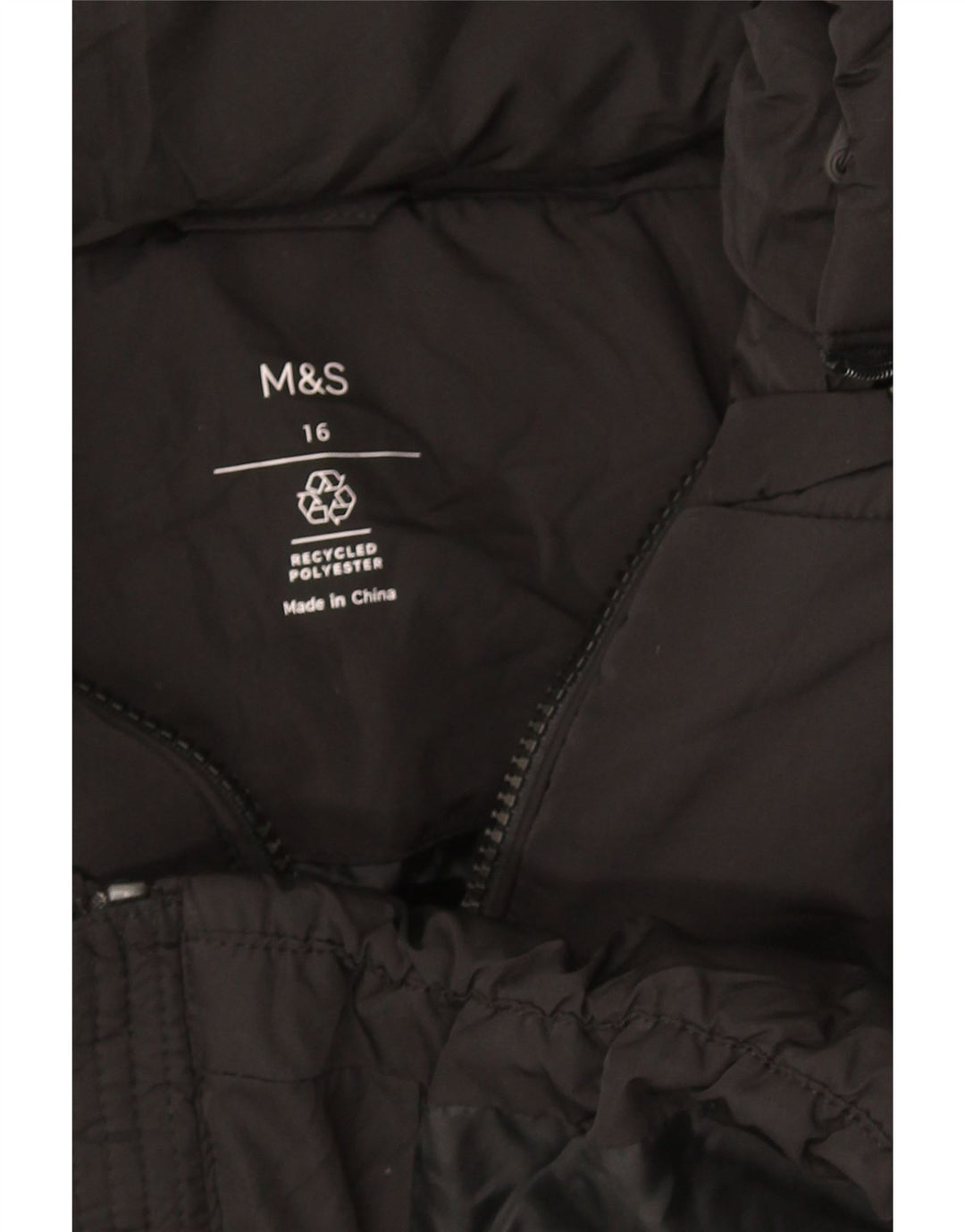 Marks & Spencer Womens Hooded Padded Jacket UK 16 Large Black Polyester