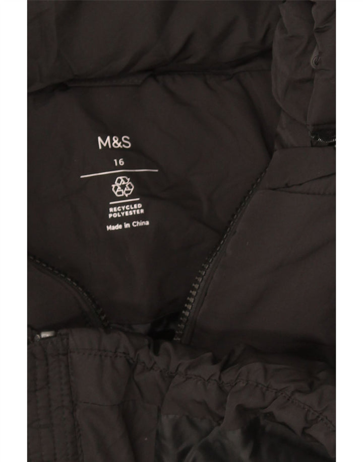 Marks & Spencer Womens Hooded Padded Jacket UK 16 Large Black Polyester