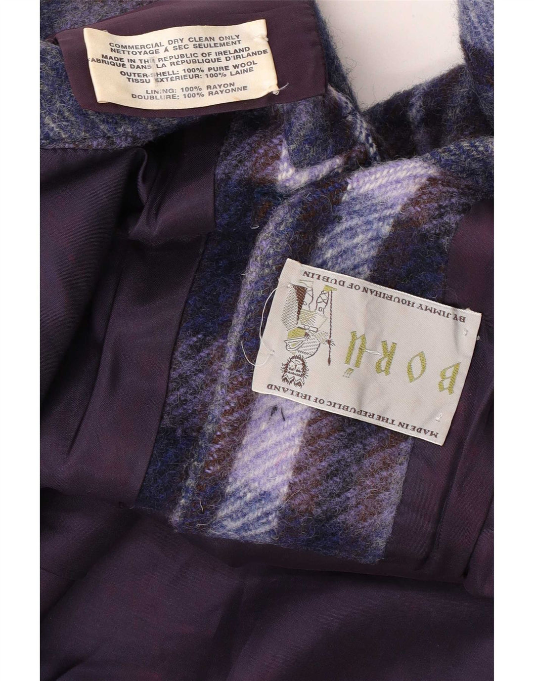 Jimmy Hourihan Womens Boru Poncho Coat One Size Purple Check Wool