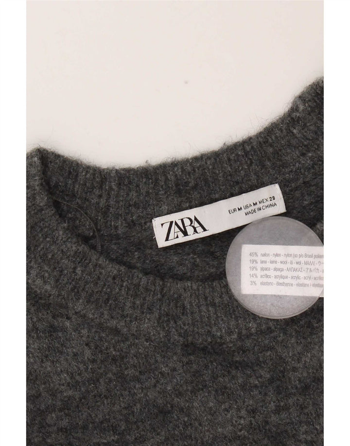 Zara Womens Crew Neck Jumper Sweater UK 14 Medium Grey Nylon