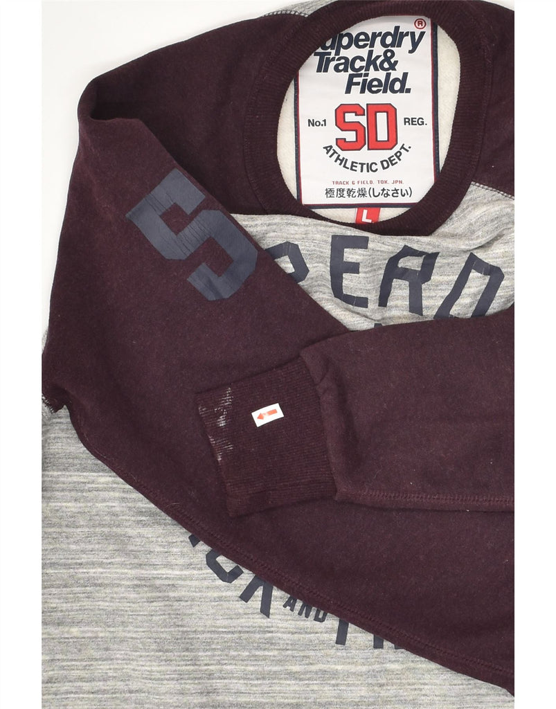 SUPERDRY Mens Track & Field Graphic Sweatshirt Jumper Large Burgundy | Vintage Superdry | Thrift | Second-Hand Superdry | Used Clothing | Messina Hembry 