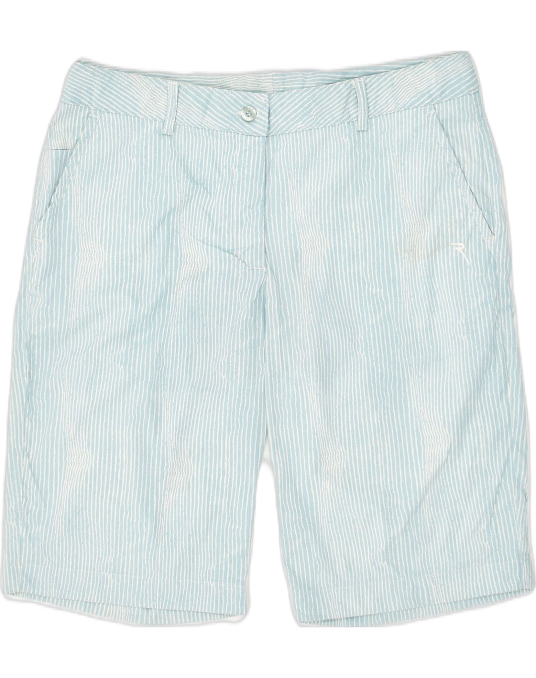 CHERVO Womens Chino Shorts IT 48 XL W36  Blue Pinstripe Polyamide | Vintage Chervo | Thrift | Second-Hand Chervo | Used Clothing | Messina Hembry 