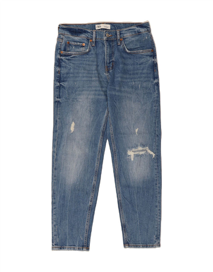 ZARA Womens Distressed Tapered Jeans US 6 Medium W30 L27 Blue Cotton Vintage Zara and Second-Hand Zara from Messina Hembry 