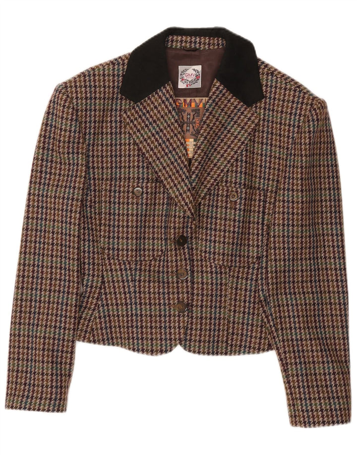 Vintage Womens Crop Blazer Jacket IT 42 Medium Multicoloured Houndstooth