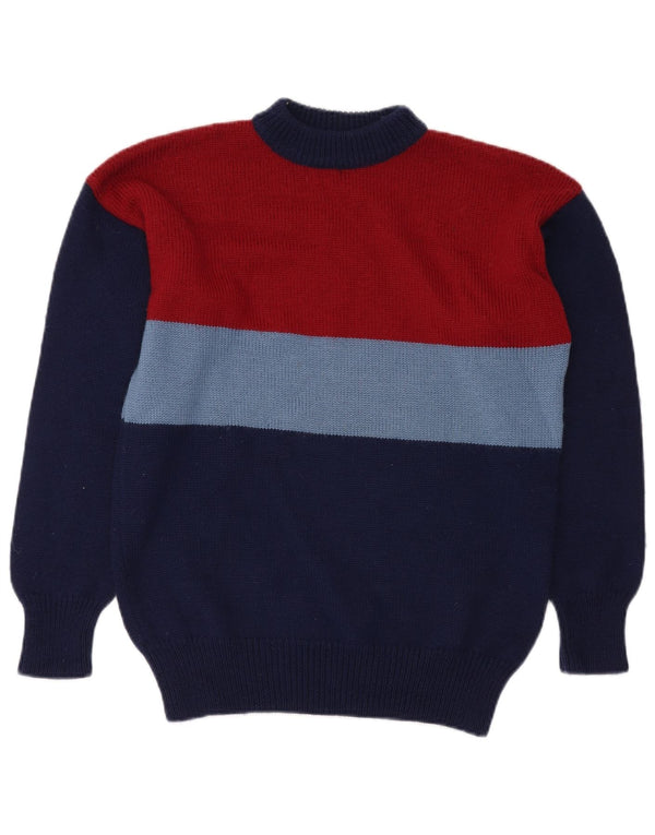 VINTAGE Mens Turtle Neck Jumper Sweater Medium Navy Blue Colourblock
