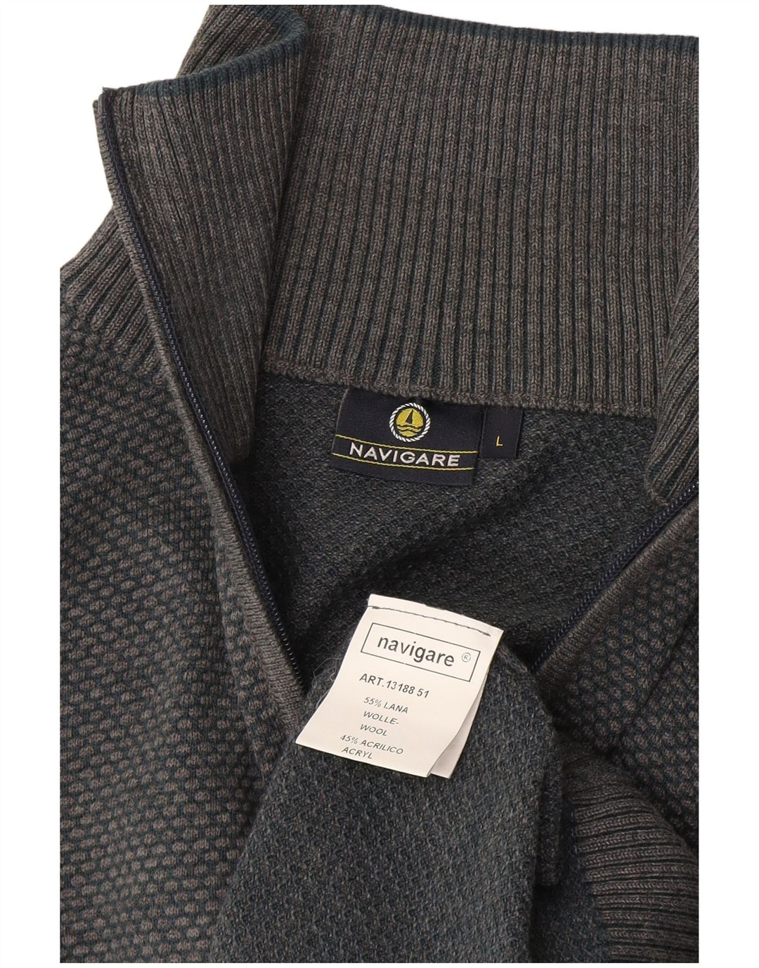 Navigare Mens Zip Neck Jumper Sweater Large Grey Wool