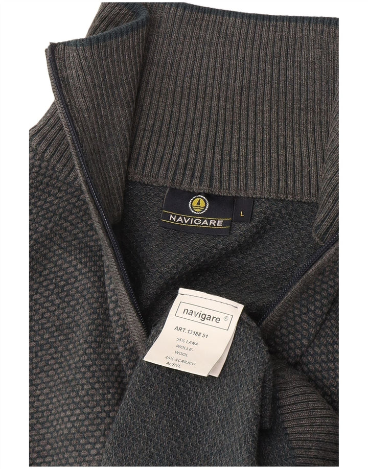 Navigare Mens Zip Neck Jumper Sweater Large Grey Wool
