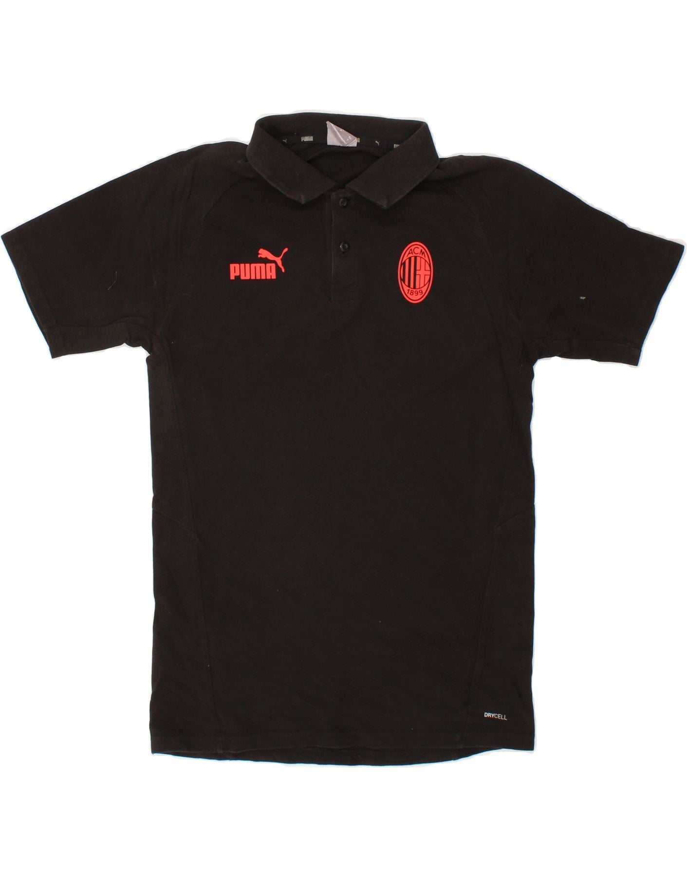 PUMA Mens AC Milan Polo Shirt Small Black Cotton Vintage Second Hand Clothing Online Messina Hembry