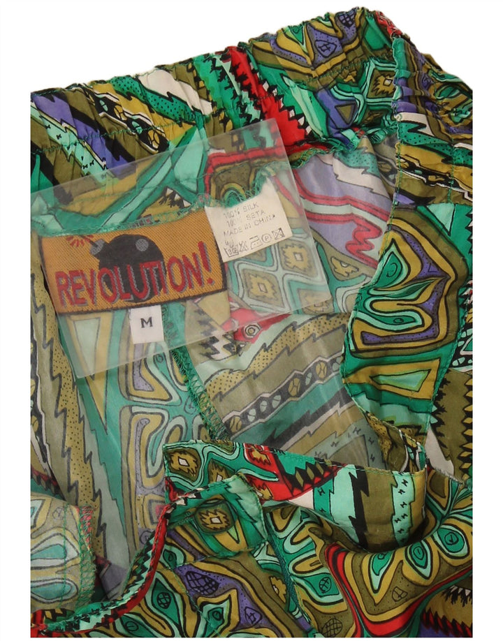 Vintage Womens Wide Leg Casual Shorts Medium W28  Green Patchwork Silk