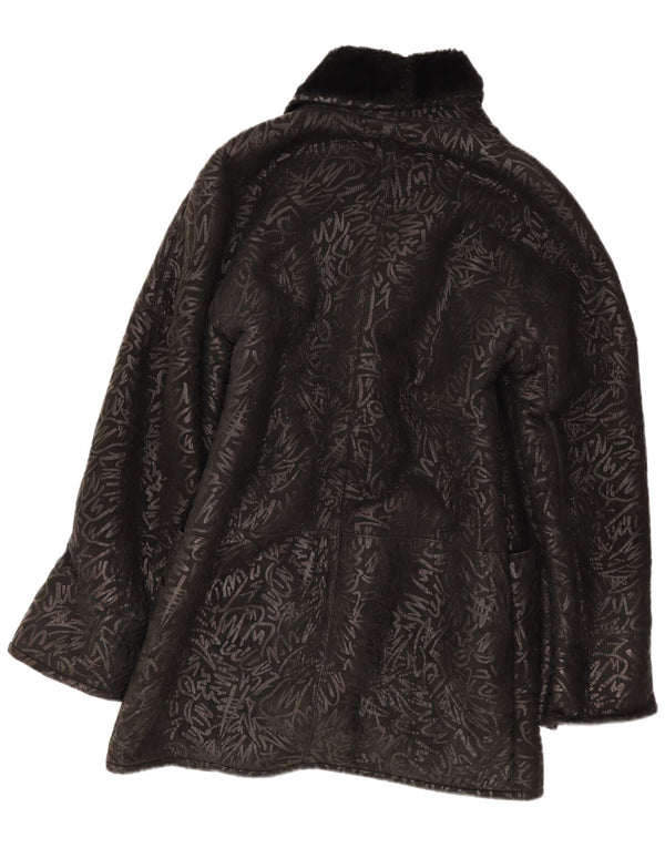 Vintage Womens Abstract Pattern Shearling Coat UK 14 Medium Black