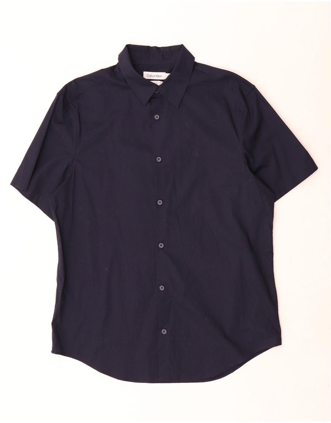 Calvin Klein Mens Short Sleeve Slim Fit Shirt Medium Navy Blue Cotton
