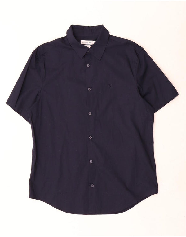 Calvin Klein Mens Short Sleeve Slim Fit Shirt Medium Navy Blue Cotton