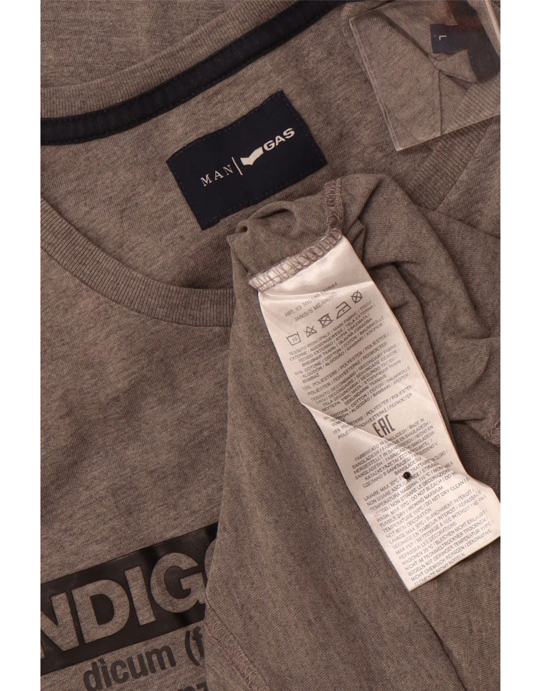GAS Mens Graphic Top Long Sleeve Large Grey Cotton