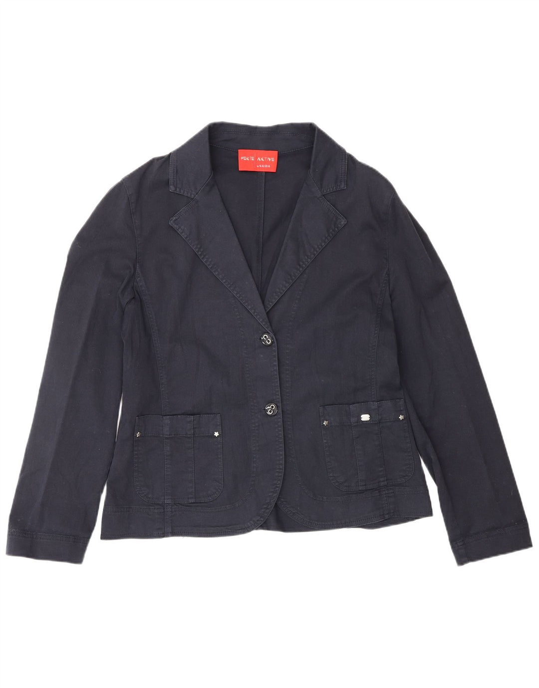Perte by Krizia Womens 2 Button Blazer Jacket UK 14 Large Navy Blue Cotton