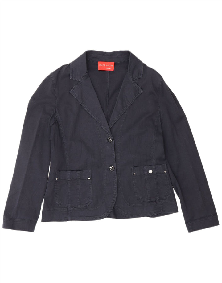 Perte by Krizia Womens 2 Button Blazer Jacket UK 14 Large Navy Blue Cotton