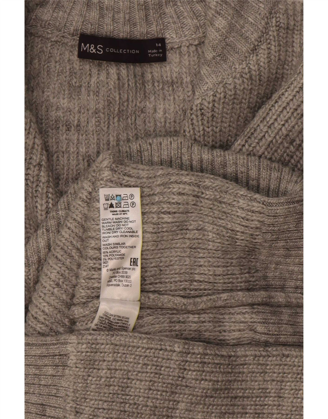 Marks & Spencer Womens Zip Neck Jumper Sweater UK 14 Large Grey Acrylic