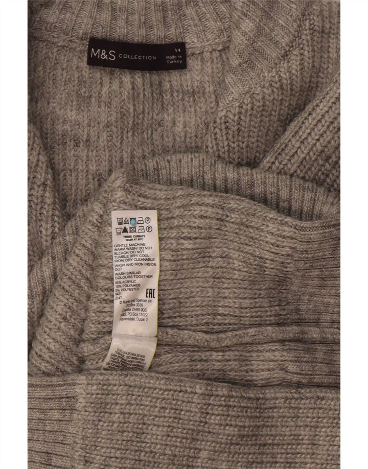 Marks & Spencer Womens Zip Neck Jumper Sweater UK 14 Large Grey Acrylic